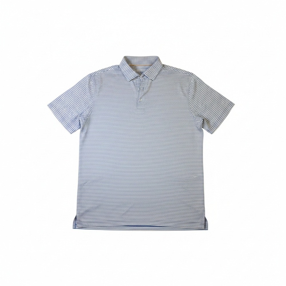 Harlestons Mens Tailored Fit Performance Polo Shirt Blue Orange Stripe Large